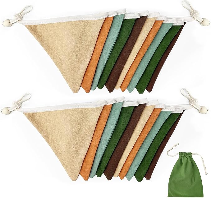 2 Sets of Orange Green Brown Pennant Banner 20Pcs Nursery Garland Flags Fabric Linen Triangle Streamers for Baby's Room Decor Kids Camping Jungle Safari Animal Birthday Baby Shower Party Decorations