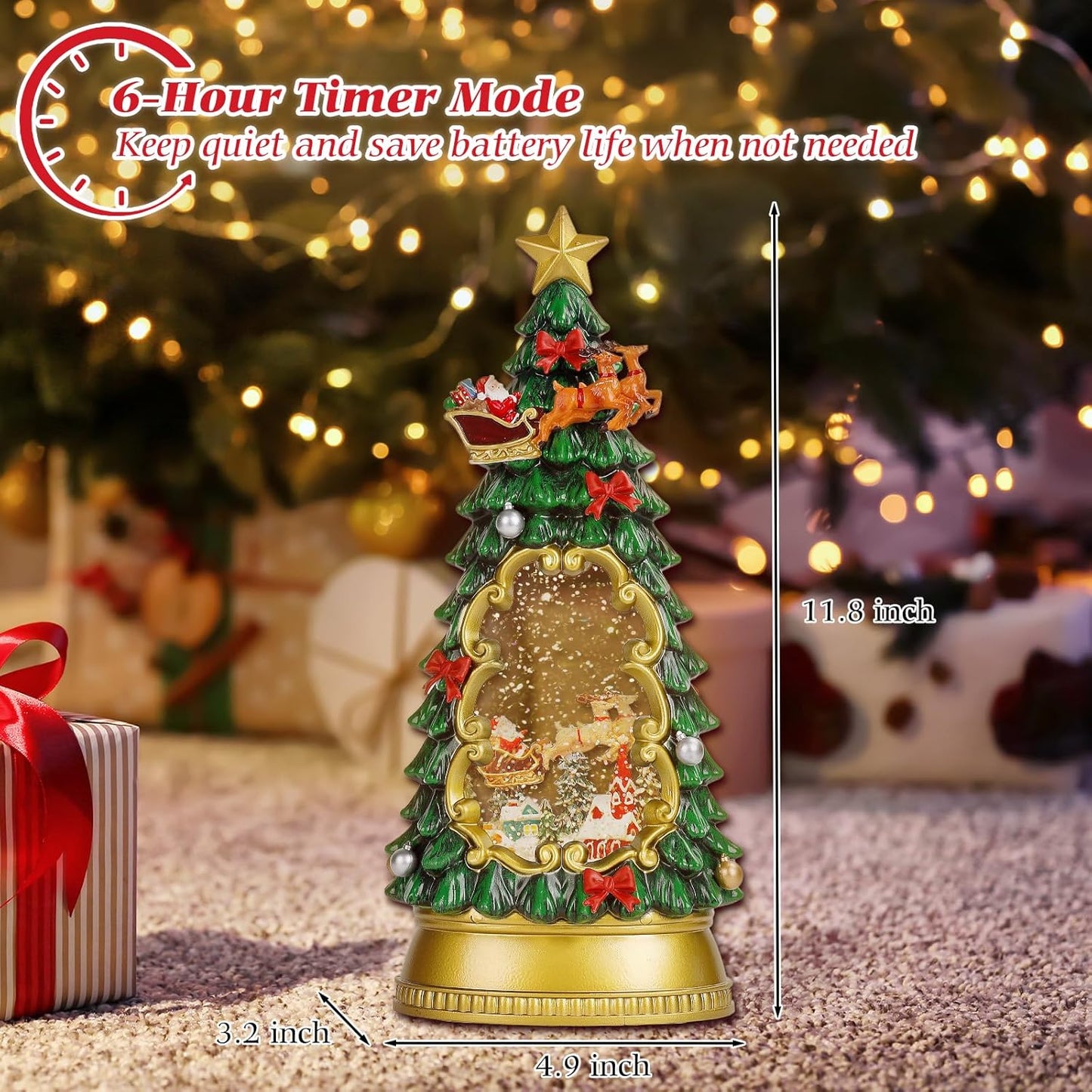 Christmas Snow Globes,with Musical and 6 Hour Timer,Snow Globes Lights, Christmas Indoor Decorations, Christmas Tree Decorations,USB & Battery Powered,Christmas Christmas Santa Claus