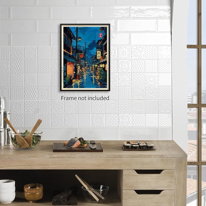 Podafu Japanese Tokyo Tea House Canvas Art Print Modern Ukiyo-e Decor Poster for Bedroom & Living Room 16x24in Unframed