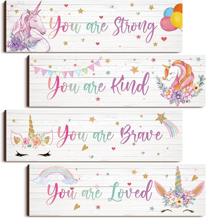 Yulejo Unicorn Wall Decor Girls Rainbow Wall Art Unicorn Room Decor Rainbow Motivational Inspirational Room Bedroom Decorations for Christmas Girls Kids Bedroom Nursery Decorations Gift (Cute Style)