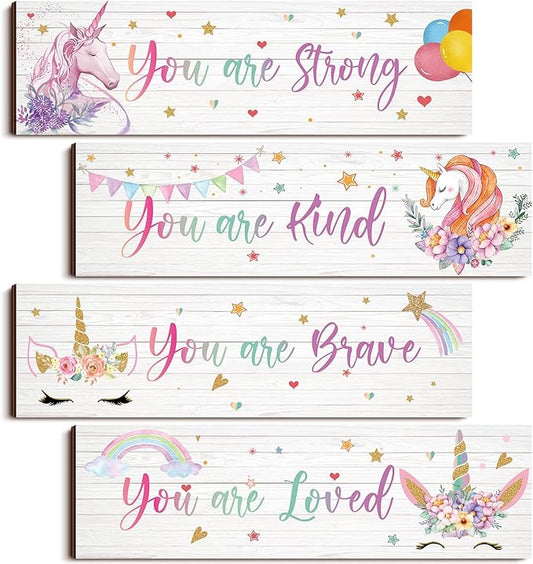 Yulejo Unicorn Wall Decor Girls Rainbow Wall Art Unicorn Room Decor Rainbow Motivational Inspirational Room Bedroom Decorations for Christmas Girls Kids Bedroom Nursery Decorations Gift (Cute Style)