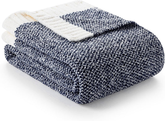 Snuggle Sac Heather Navy Twin Size Blankets, Super Soft Microfiber, Warm Cozy Knit Fuzzy Plush Blankets for Sofa, Bed, Living Room, Navy, 60x80 inches