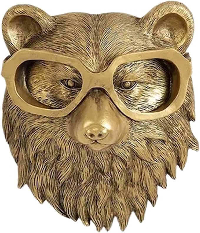 UITWMKTG Gold Animal Head Wall Decor Wall Sculpture Home Decor Statue for Living Room Office Bedroom Modern Decor for Men Women Bear