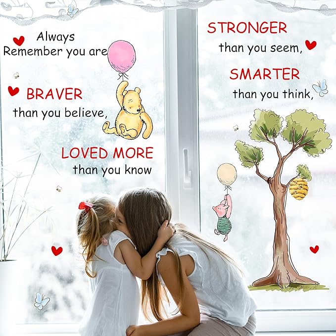 Winnie Wall Stickers for Kids, Winnie Character Stickers for Children Room, Inspirational Removable Wall Stickers for Baby Kids Nursery Bedroom Living Room Playroom Wall Decoration