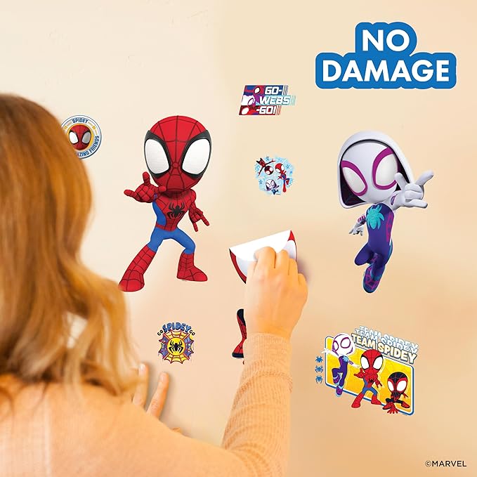 Marvel Spidey and His Amazing Friends Team Wall Decal - 11"-13" Spidey Spin Ghost Spider Vinyl Stickers for Bedroom Bathroom Decor - Peel and Stick Room Decorations