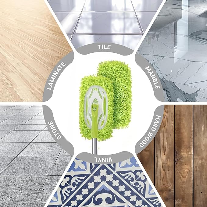 6 Pack Reusable Mop Pads Refill Compatible with Swiffer Sweeper Mop, Microfiber Wet Mopping Cloths for Floor Cleaning, Ideal for Home Cleaning Washable Floor (Green-6 Pack)