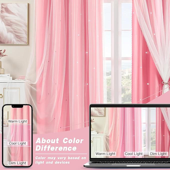 XiDi Pink Blackout Curtains, Room Darkening Curtains for Girls Bedroom, Kids Room, Hot Pink Decor, 1 Panel Set