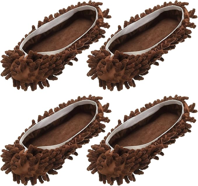 uxcell 4 Pcs Mop Slippers, Mop Socks Microfiber Shoe Covers Washable Mopping Slippers for Floor Cleaning Office Home Use Women Men, White Trim, Coffee