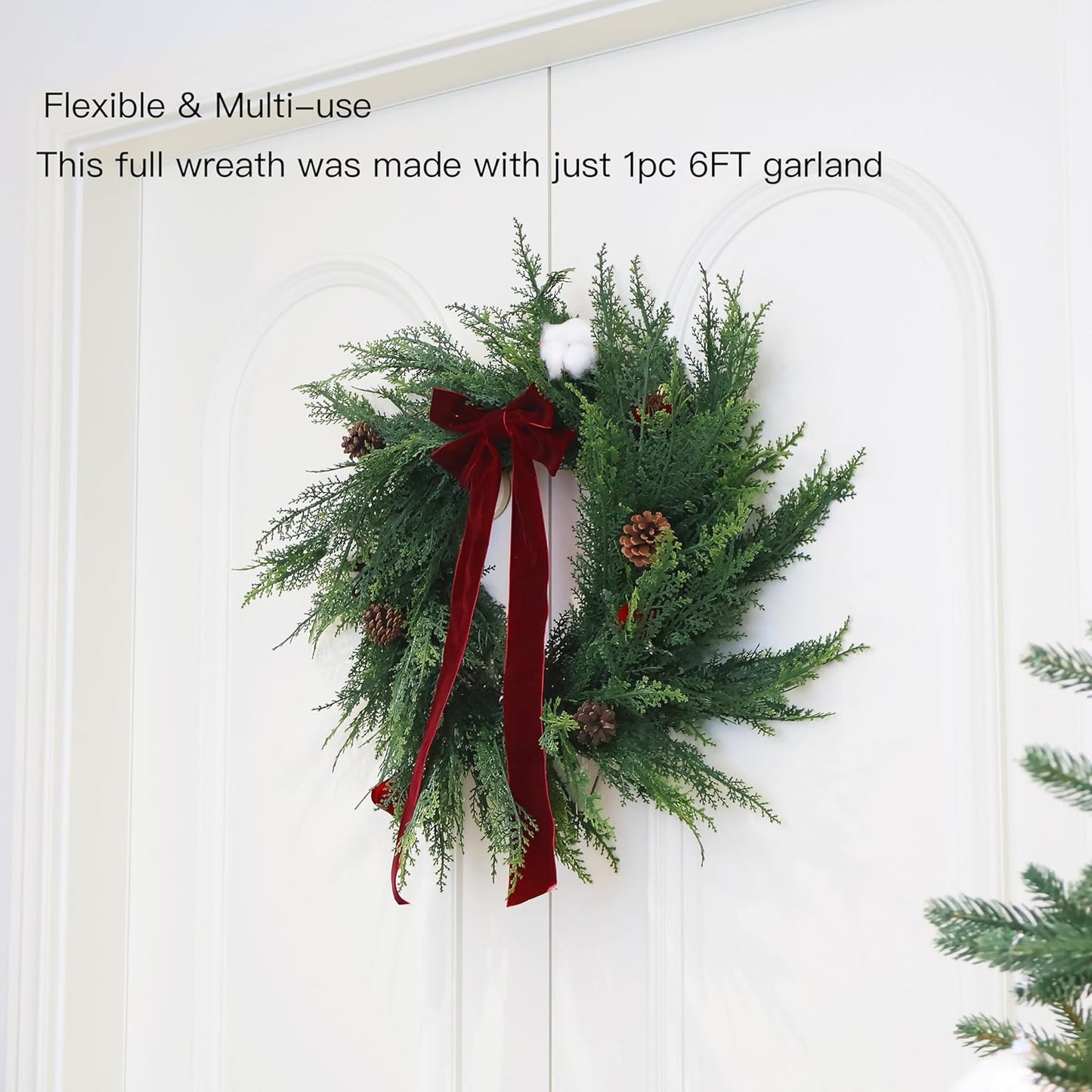9FT Christmas Cedar Garland Full Real Touch Artificial Green Faux Cypress Realistic Pine Garland for Mantle Fireplace Table Home Decoraiton