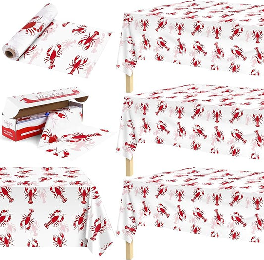 Kochorie 100 Ft x 54 Inch Crawfish Party Tablecloth Roll with Cutter Box Waterproof Plastic Lobster Table Cover for Crawfish Birthday Party Supplies Decorations