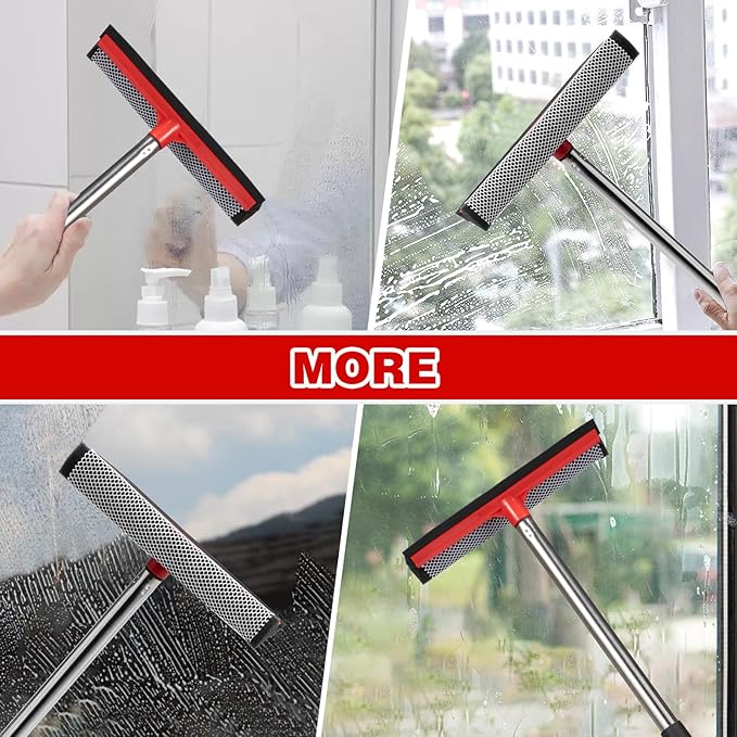 Window Squeegee with 59" Extension Poles, 10" Window Cleaner Tool, Window Washing Kit, Glass Door Cleaner, Multi-Use Car Cleaning Tool with Long Handle for Home High Outdoor Windows
