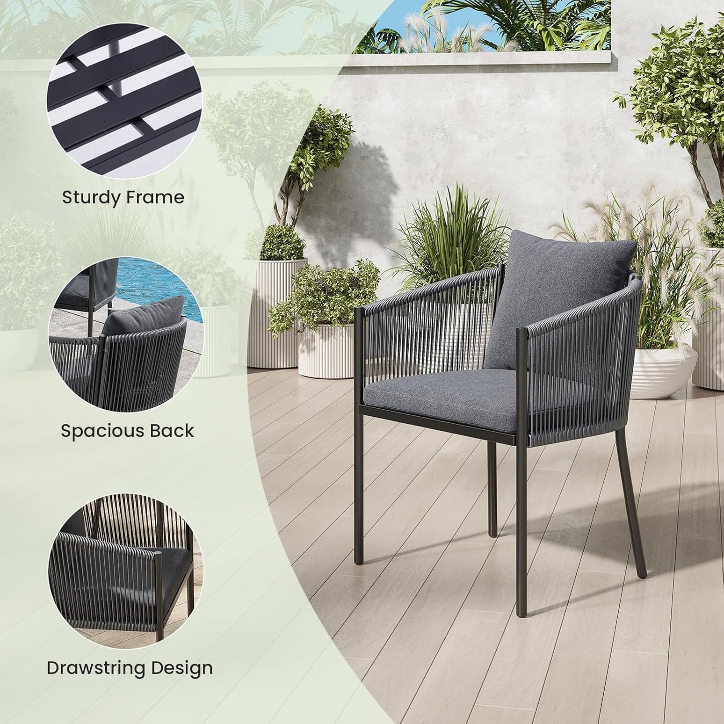 Soohow Outdoor Furniture Set for 2, Outdoor Dining Set Patio Chairs 2 Piece, Rattan Wicker Patio Furniture Chairs with Cushions for Garden, Deck, Backyard, Poolside