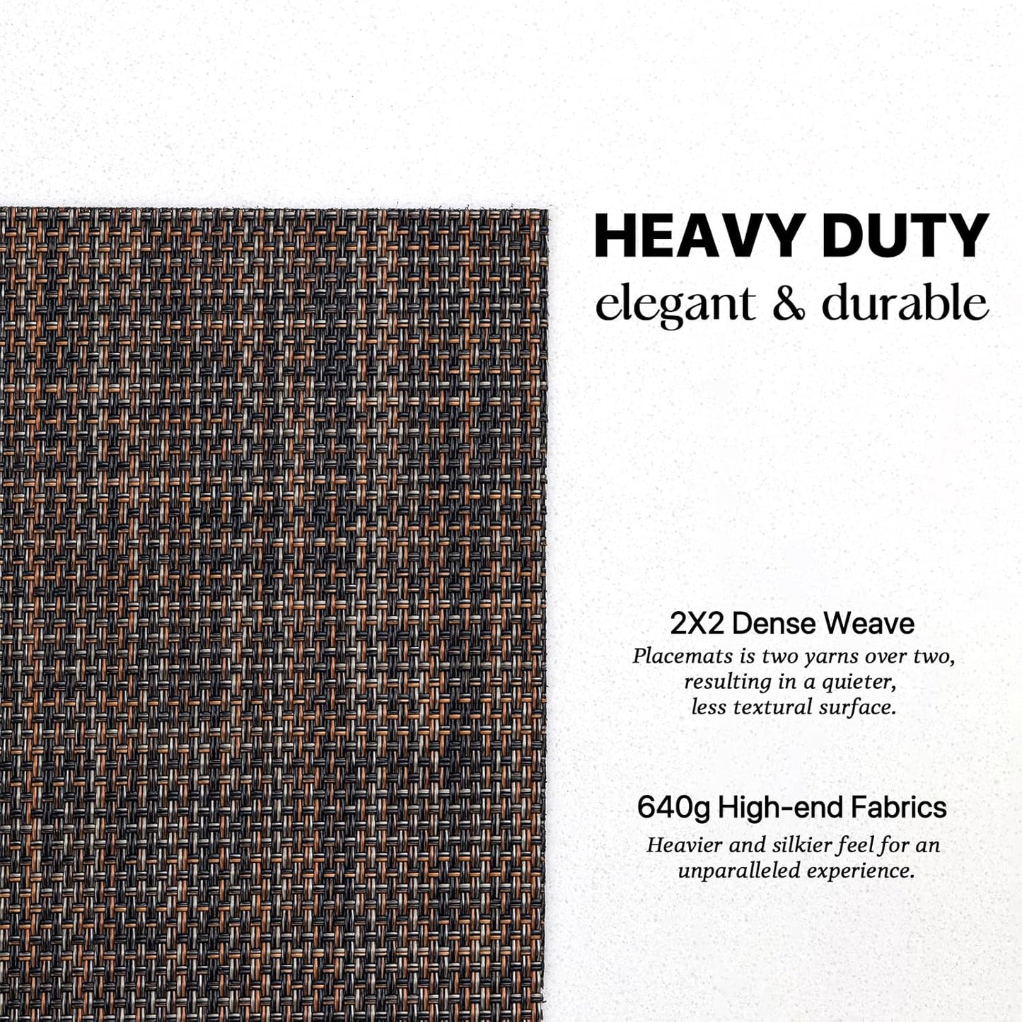 LEXMORE Placemats Set of 4 Vinyl/Plastic Woven Place Mats for Kitchen Table Indoor/Outdoor Washable Placemat Wipeable Dining Table Mats(Black/Brown)