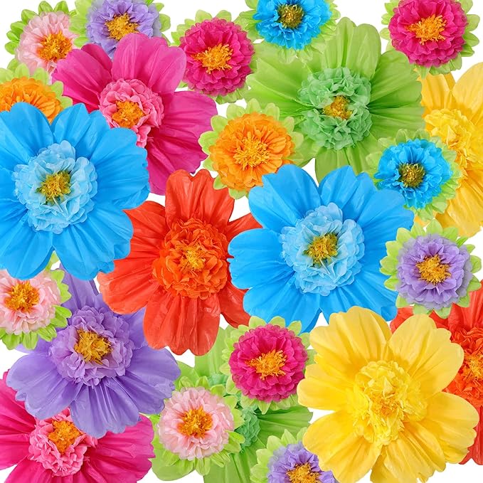 TaoBary 36 Pcs Large Colorful Tissue Paper Flowers 20" Giant Fiesta Paper Pom Poms Classroom Wall Decor Birthday Wedding Engagement Backdrop Centerpiece Tea Party Supplies (Rainbow Color)