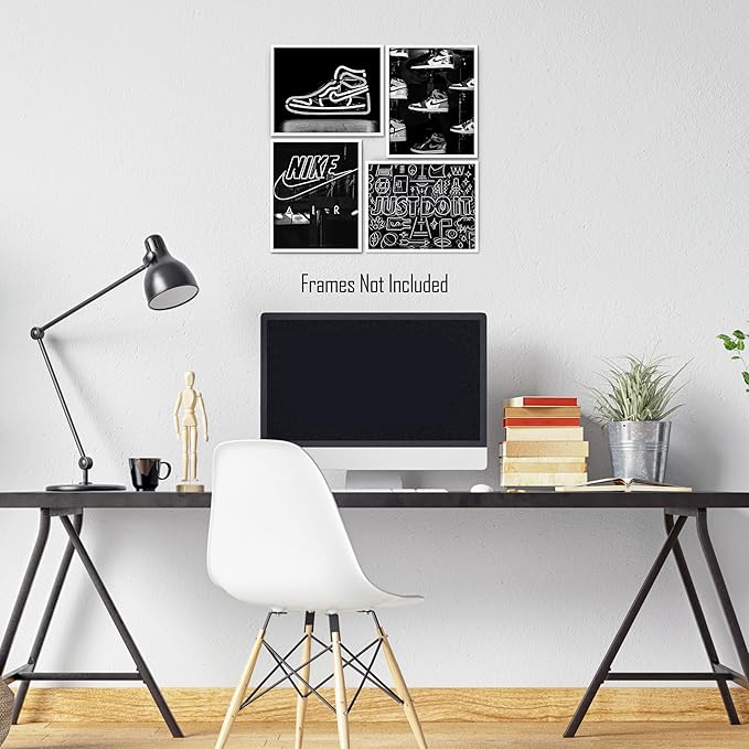 Generic Sneaker Posters (UNFRAMED 8 x 10 Set of 4) Hypebeast Wall Art Shoe Decor Sneakerhead Room Decor Air AJ Teen Boy Room Girl Room Wall Art Prints - Black and White Sneakers QUAD