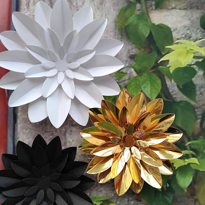 3D Paper Flower for Wall Wedding Backdrop Bridal Shower Party Centerpieces Home Wall Decor Pack of 9 (Black White Gold)