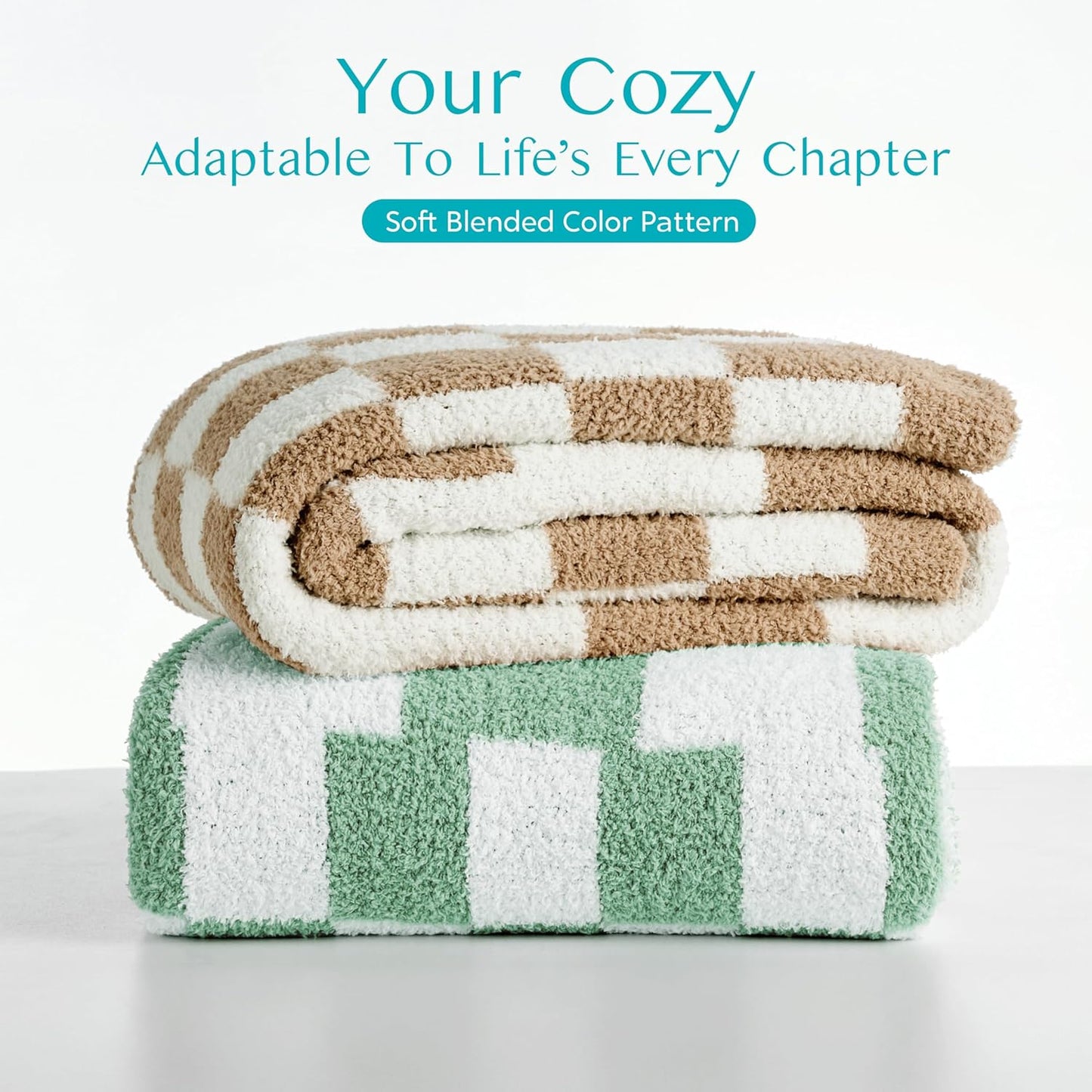 Joiedomi Throw Blanket for Couch, Sage Green Checkered Knitted Blankets Gifts for Women Mom Girls, Cozy Cute Soft Throw Home Room Decor Aesthetic Women Mothers Birthday Gifts 50x60 Inches