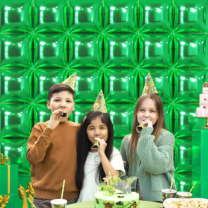 NISOCY 36PCS Green Square Foil Balloons Wall Backdrop Double Sided Green Christmas Balloons Tunnel Arch Kit for Baby Shower Birthday Anniversary Summer Party Decoration
