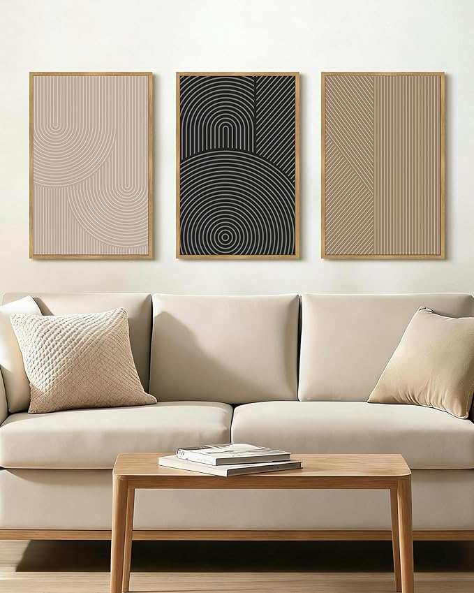 Drsoum Minimalist Boho Wall Art Framed Modern Abstract Neutral Line Wall Decor Mid Century Geometric Artwork Bedroom Living Room 16x24in Natural Framed