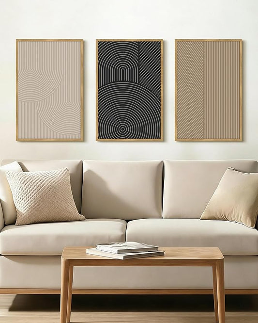 Drsoum Minimalist Boho Wall Art Framed Modern Abstract Neutral Line Wall Decor Mid Century Geometric Artwork Bedroom Living Room 16x24in Natural Framed
