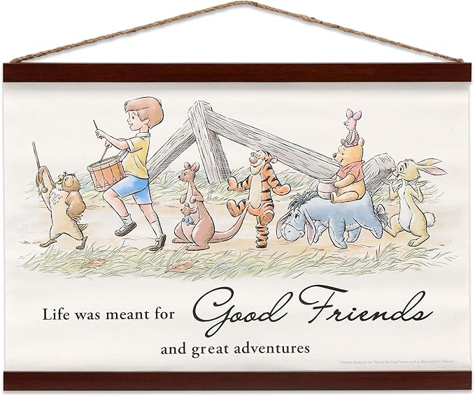 Open Road Brands Disney Winnie the Pooh Good Friends Hanging Canvas Banner - Adorable Winnie the Pooh Wall Decor for Home