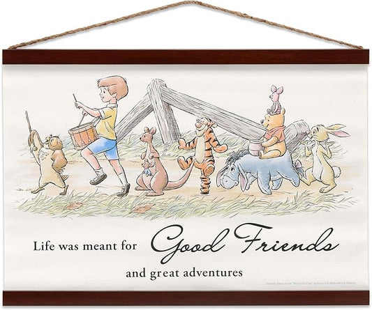 Open Road Brands Disney Winnie the Pooh Good Friends Hanging Canvas Banner - Adorable Winnie the Pooh Wall Decor for Home