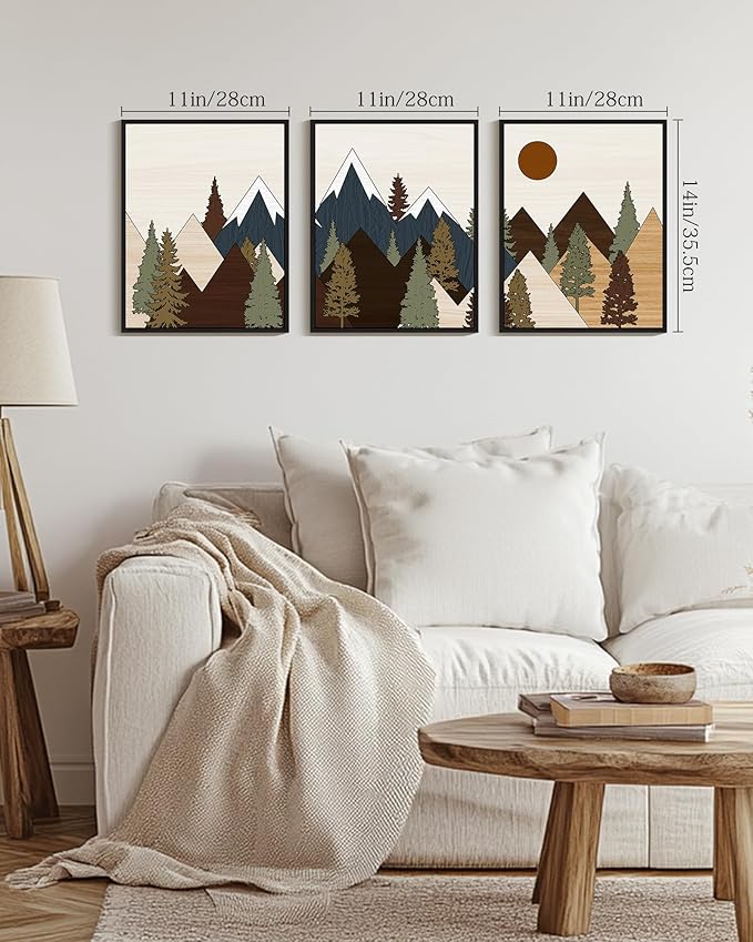 Drsoum Morden Mountains Landscape Wall Art Framed Boho Pine Tree Forest Nature Prints Boho Farmhouse Rustic Artwork Hallway Bedroom Ready to Hang 16x24in Black Framed