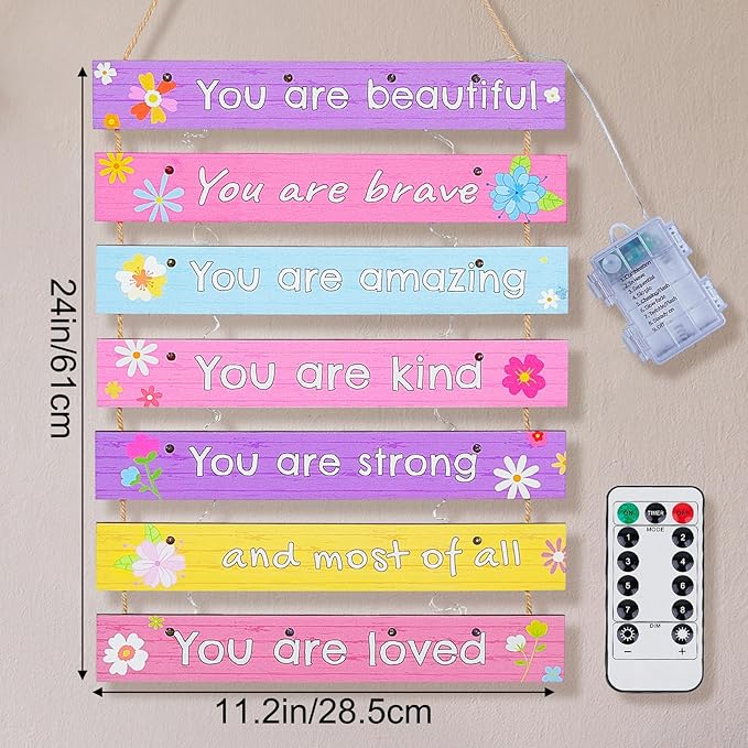 FIOBEE Girls Room Décor for Teen Girls Boys with LED Light Wall Decor for Bedroom Motivational Inspirational Wall Art Room Decoration for Kids Studyroom, 8 Kinds of Lights, Colorful Flower