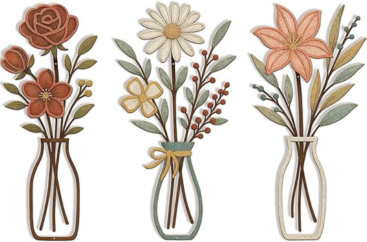 CarryWise 3 Piece Metal Flower Wall Art for Bedroom Living Room Rustic Farmhouse Floral Wall Decor for Bathroom Dining Room Boho Home Decorations Modern Minimalism Walls Hanging Sculptures