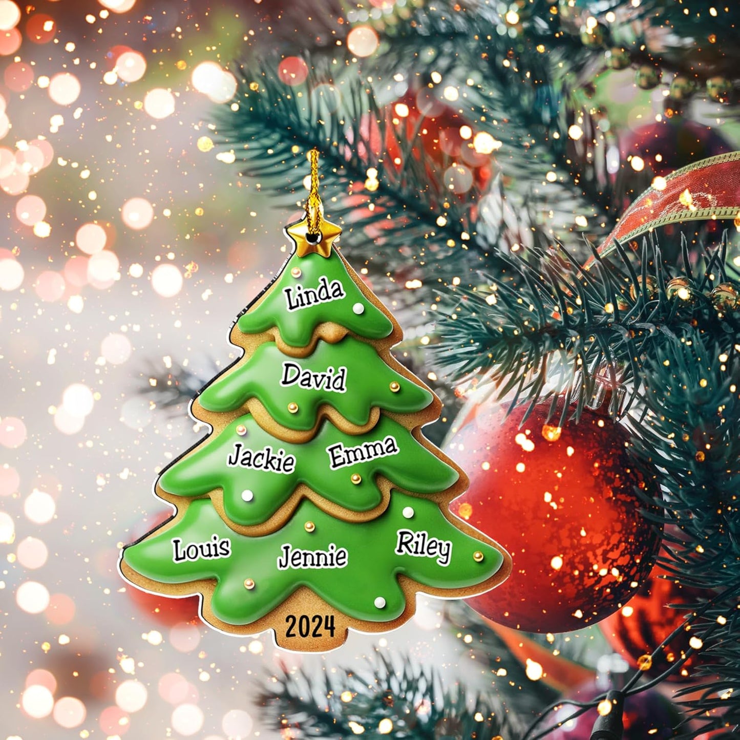 Family Gingerbread Name - Personalized Custom 3D Inflated Effect Acrylic Ornament Family Members and Pets Ornament Gifts for Family Tree Decoration (A05, 7 Names)