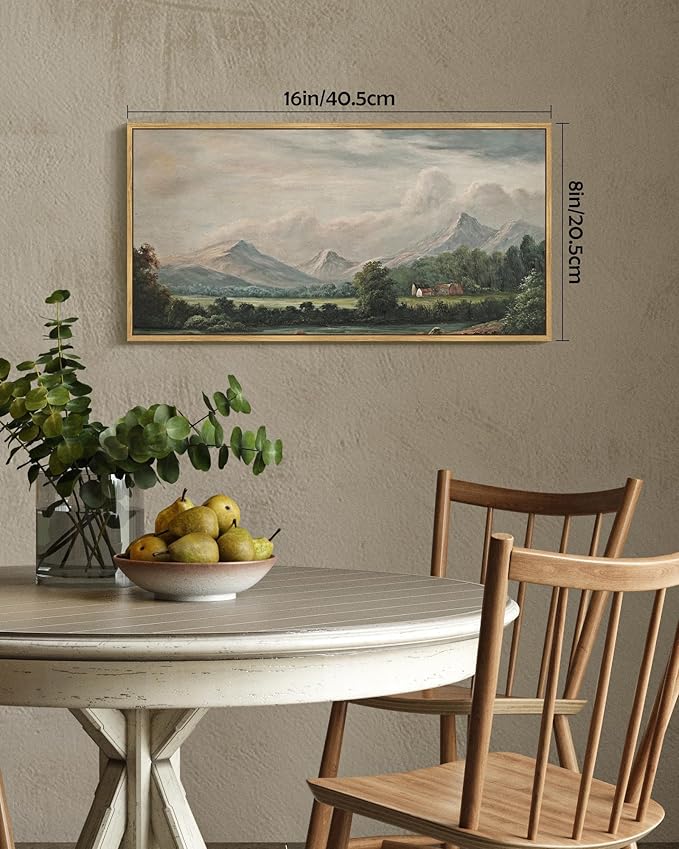 SHENIFY Vintage Framed Wall Art Rustic Cottage Country Riverside Landscape Scenery Home Decor Retro Mountain Decorations for Bedroom Ready to Hang Wall Artwork - 8x16in Natural Framed