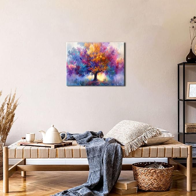 Abstract Tree of Life Wall Art for Living Room Colorful Floral Tree Pictures Wall Decor Nature Botanical Landscape Canvas Prints Modern Minimalist Aesthetic Artwork for Bedroom Home Decoration 12x16"
