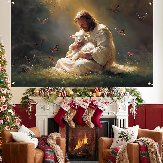 Jesus Lamb Backdrop 71x43Inch Christmas Banner Nativity Xmas Decorations Party Decor Christmas Photo Backdrop