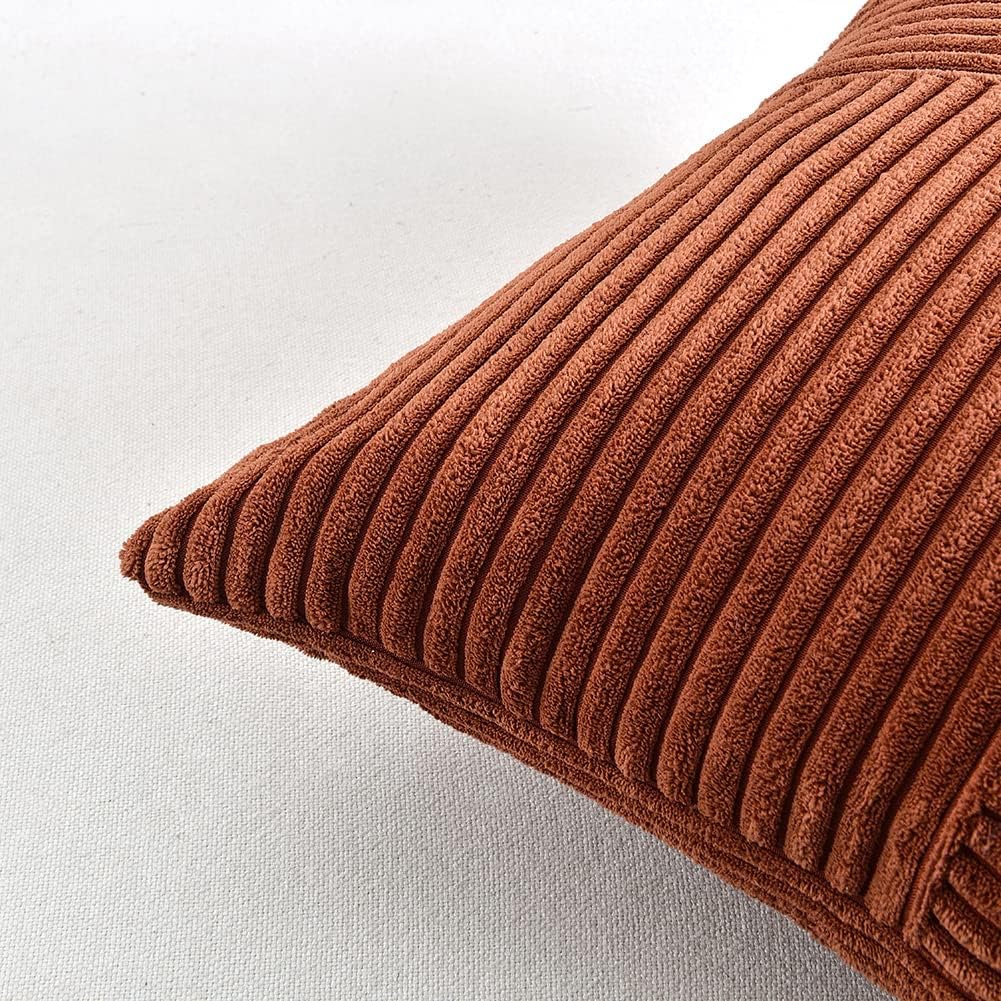 Fancy Homi 2 Packs Rust Decorative Throw Pillow Covers 16x16 Inch for Living Room Couch Bed, Rustic Farmhouse Boho Home Decor, Soft Corss Patchwork Corduroy Square Terracotta Cushion Case 40x40 cm