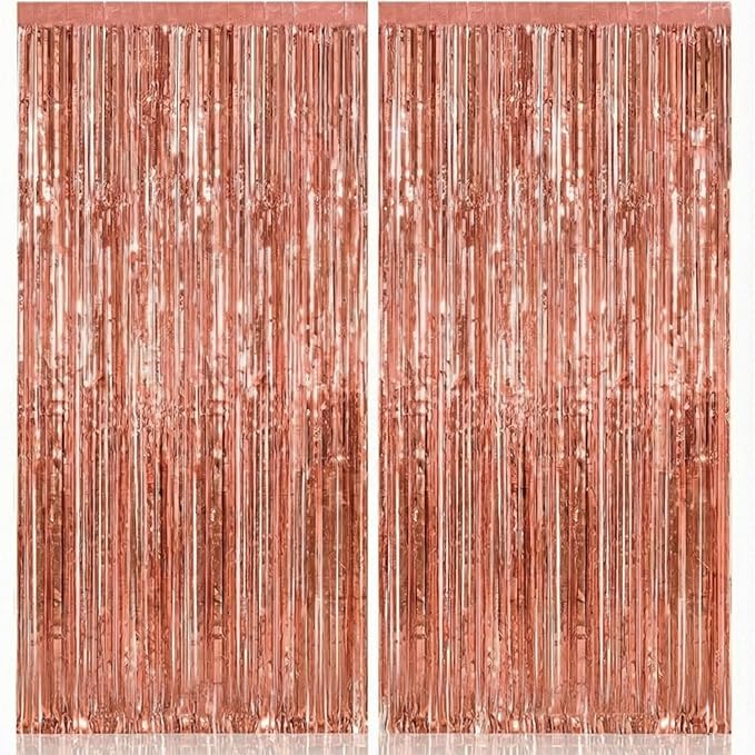 KatchOn, Rose Gold Fringe Curtain - XtraLarge 3.2x8 Feet, Pack of 2 | Rosegold Backdrop for Anniversary, Wedding, Bachelorette Party Decorations | Fringe Backdrop for Sweet 16 Birthday Decorations