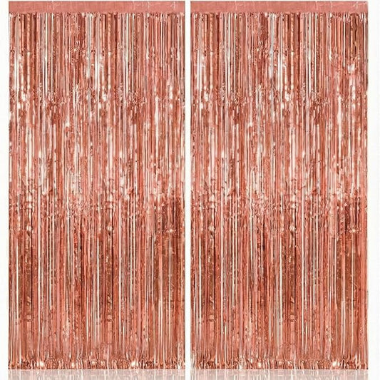 KatchOn, Rose Gold Fringe Curtain - XtraLarge 3.2x8 Feet, Pack of 2 | Rosegold Backdrop for Anniversary, Wedding, Bachelorette Party Decorations | Fringe Backdrop for Sweet 16 Birthday Decorations