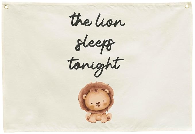 Nursery Rectangular Canvas Banner Wall Decor for Nursery Bedroom Decor-Poster Flag Sign Wall Art for Baby Toddler Kids,Baby Shower Birthday Easter Christmas Gift-The Lion Sleeps Tonight