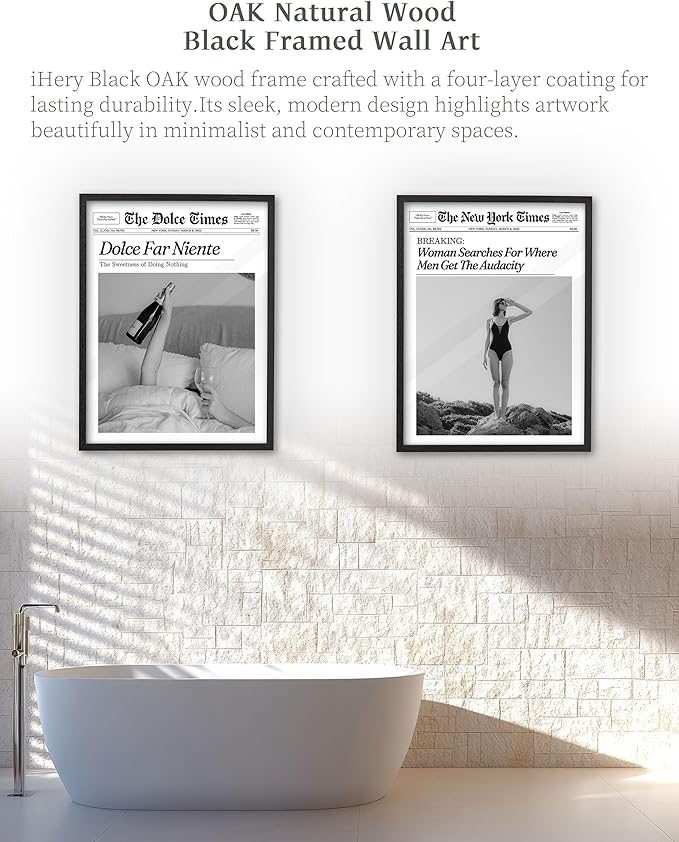 iHery Premium Natural Black OAK Wood 12x16in Dolce Far Niente Framed Wall Art, Retro The Sweetness of Doing Nothing Canvas Wall Decor For Girly Dorm Bedroom Living Room 1Pack