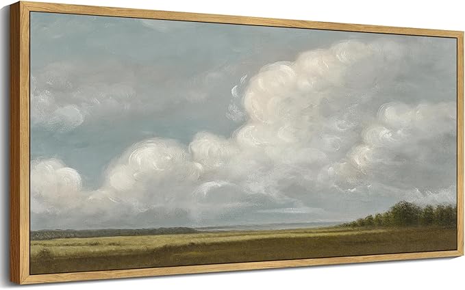SHENIFY Vintage Framed Wall Art Grassland Meadow Landscape Scenery Rustic Home Decor Retro Decorations for Farmhouse Bedroom Living Room Ready to Hang Wall Artwork - 20x40in Natural Framed
