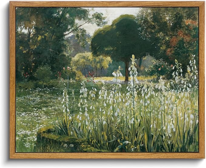 OIQArtOIQ Vintage Framed Wall Art Garden Landscape Canvas Art Prints Rustic Farmhouse Scenery Pictures Wall Decor Modern Cottagecore Paintings Artwork For Bedroom Bathroom Office Living Room