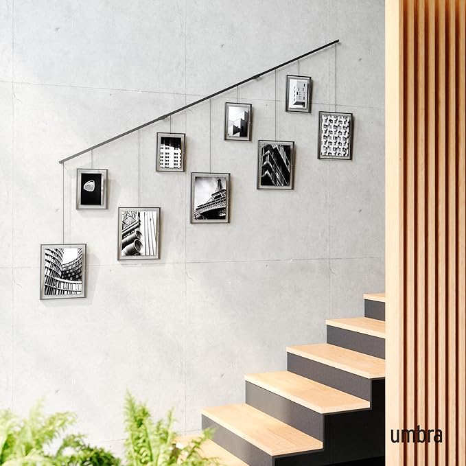 Umbra Exhibit Picture Frame Gallery Set, Adjustable Wall Collage Displays Nine Photos (Four 5x7 and Five 8x10), Set of 9, Black