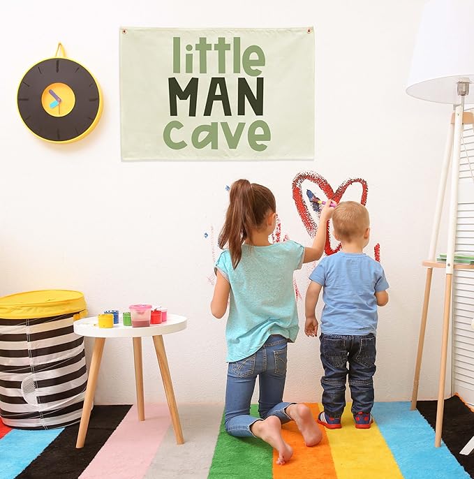 Little Man Canvas Banner-Nursery Wall Decor Hanging Rectangular Flag Sign Art for Boy Kids Teen,Bedroom Reading Room Playroom Decor,Baby Present Shower Birthday Christmas Gift