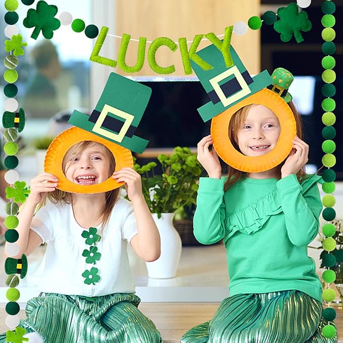3 Pack Felt St. Patrick's Day Decorations Garland - 6.6 FT Lucky Pom Pom Shamrock Garlands, Green Irish Themed Party Favors for St. Patrick's Day Mantle Home Supplies Decorations