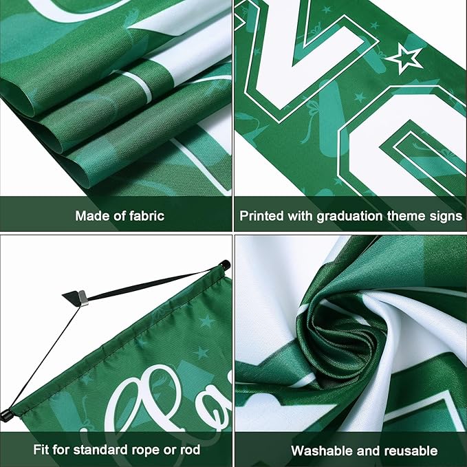 Moukeren 3 Pieces 2026 Graduation Party Decorations Graduation Porch Sign Class of 2026 Grad Hanging Porch Banner Backdrop Door Sign for Grad Party Home Door Wall Decor(Green)