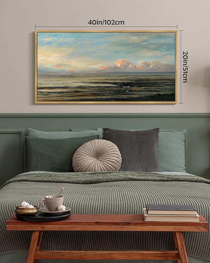 SHENIFY Vintage Framed Wall Art Coastal Sky Landscape Scenery Rustic Home Decor Retro Decorations for Farmhouse Hallway Bedroom Ready to Hang Wall Artwork - 20x40in Natural Framed