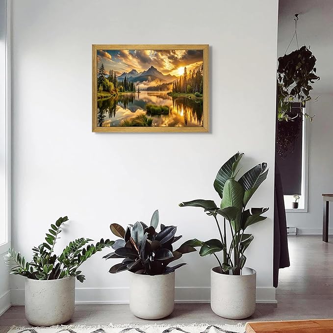 Framed Canvas Wall Art 12x16 Inch, Vintage Landscape Wall Art Decor, Countryside Farmhouse Sunset Landscape Wall Decor, Retro Mountain Vintage Painting Prints for Living Room Bedroom Home Bathroom Decor