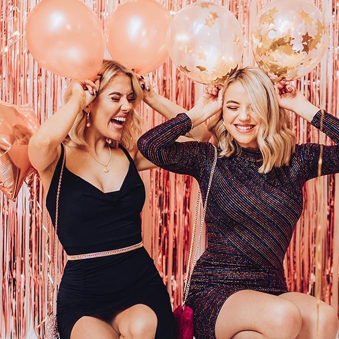 2 Pack Rose Gold Backdrop Birthday Decorations Foil Curtain Bachelorette Party Decor Rose Gold Decor Party Streamers Groovy Birthday Decorations Backdrop