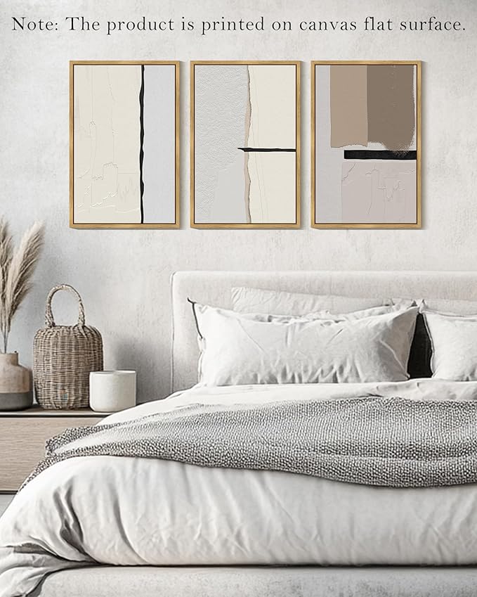 Drsoum Morden Abstract Wall Art Framed Neutral Beige Mid Century Textured Prints Minimalist Artwork Hallway Bedroom Ready to Hang 16x24in Natural Framed