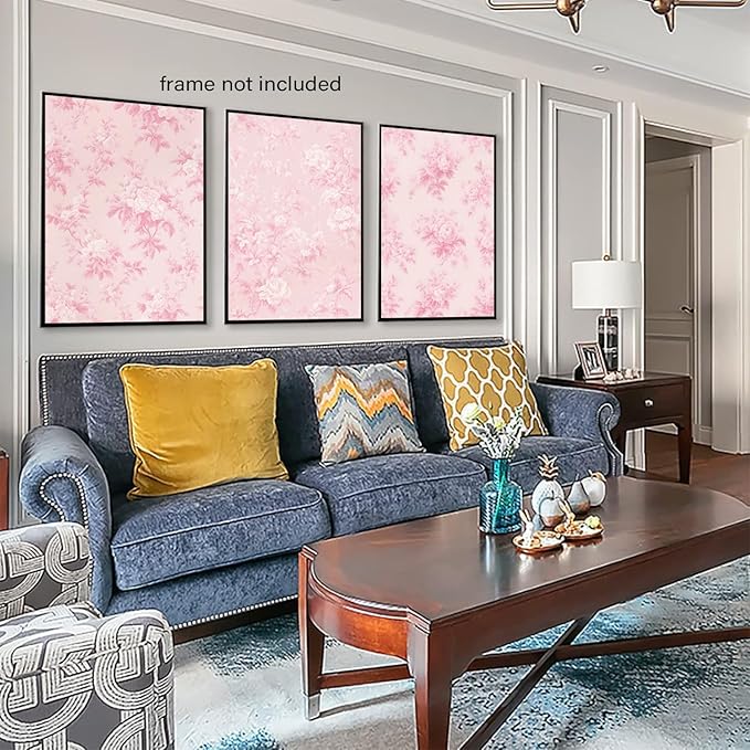 LYPHNX Pink Chinoiserie Flower Poster Wall Art light Pink Love Shack Fancy Canvas Decor Paintings Set of 3 Blush Pink Painting Pictures Home Decor for bedroom Living room Bathroom 12"x16" Unframed