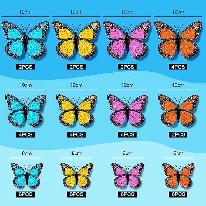 Chuangdi 48 Pcs Colorful Monarch Butterfly Decorations 3 Size Fake Butterflies Realistic Butterfly Craft Artificial Mariposas Wall Decor for Craft Wedding Home Birthday Party (3.2inch,4inch,4.7inch)
